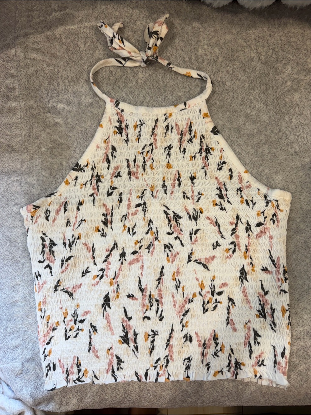Garage Cream Halter Neck Floral Camisole with Pink & Yellow Accents